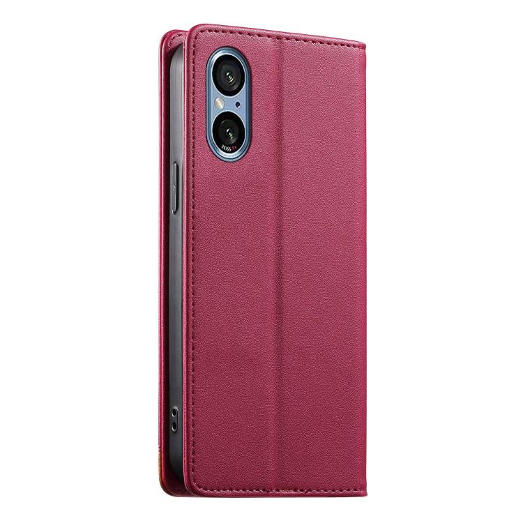 For Sony Xperia 5 V Dierfeng Splicing Strong Magnetic RFID Vegan Leather Phone Case