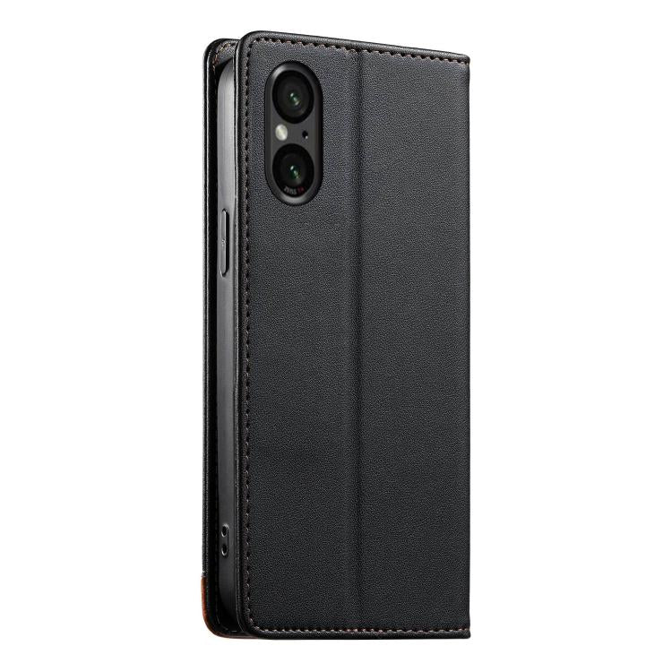 For Sony Xperia 5 VI Dierfeng Splicing Strong Magnetic RFID Vegan Leather Phone Case