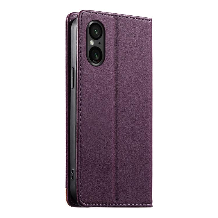 For Sony Xperia 5 VI Dierfeng Splicing Strong Magnetic RFID Vegan Leather Phone Case