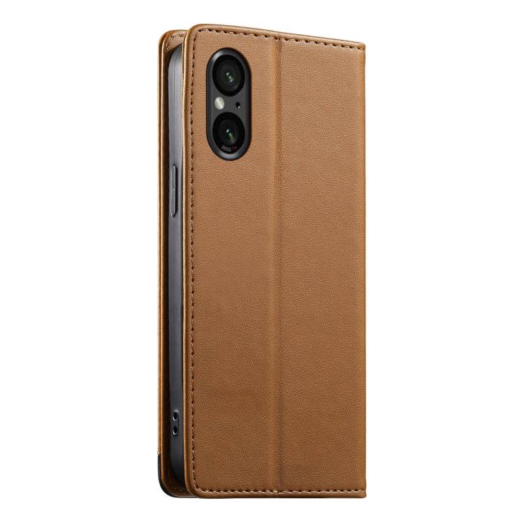 For Sony Xperia 5 VI Dierfeng Splicing Strong Magnetic RFID Vegan Leather Phone Case