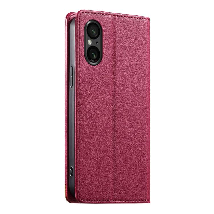 For Sony Xperia 5 VI Dierfeng Splicing Strong Magnetic RFID Vegan Leather Phone Case