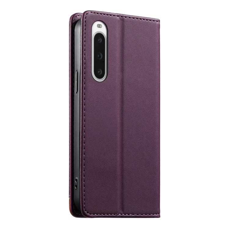 For Sony Xperia 10 V Dierfeng Splicing Strong Magnetic RFID Vegan Leather Phone Case