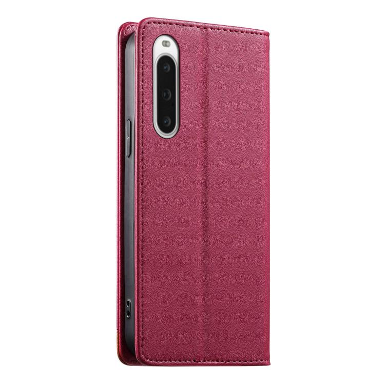 For Sony Xperia 10 V Dierfeng Splicing Strong Magnetic RFID Vegan Leather Phone Case