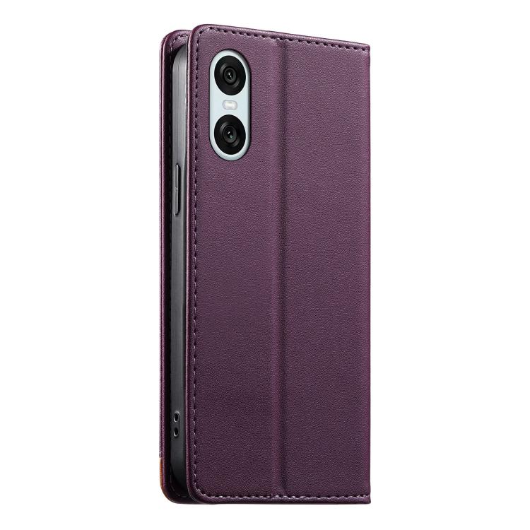 For Sony Xperia 10 VI Dierfeng Splicing Strong Magnetic RFID Vegan Leather Phone Case