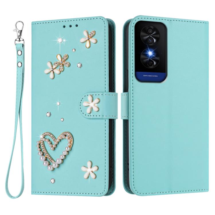 For TCL 50 5G / 50 XE NxtPaper 5G ZS01 Double-Layer Heart Floral Vegan Leather Phone Case with Wrist Strap