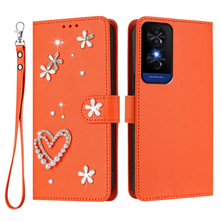 For TCL 50 5G / 50 XE NxtPaper 5G ZS01 Double-Layer Heart Floral Vegan Leather Phone Case with Wrist Strap