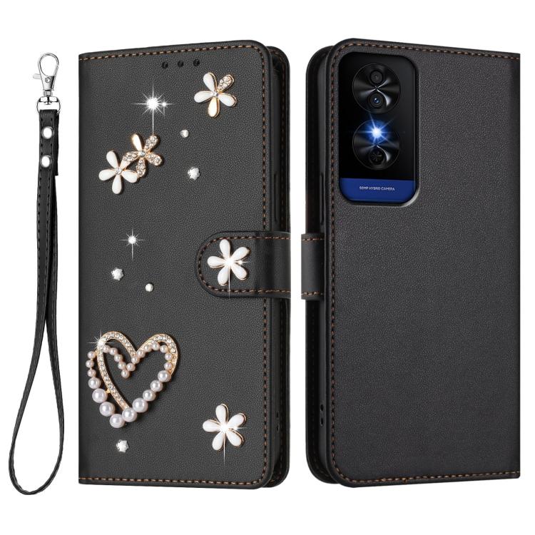 For TCL 50 5G / 50 XE NxtPaper 5G ZS01 Double-Layer Heart Floral Vegan Leather Phone Case with Wrist Strap