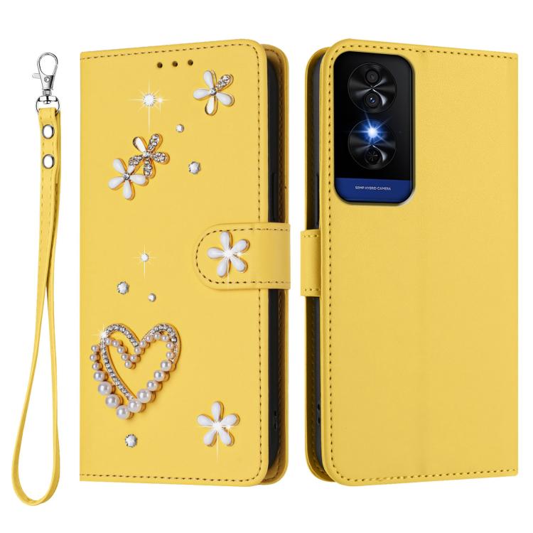 For TCL 50 5G / 50 XE NxtPaper 5G ZS01 Double-Layer Heart Floral Vegan Leather Phone Case with Wrist Strap