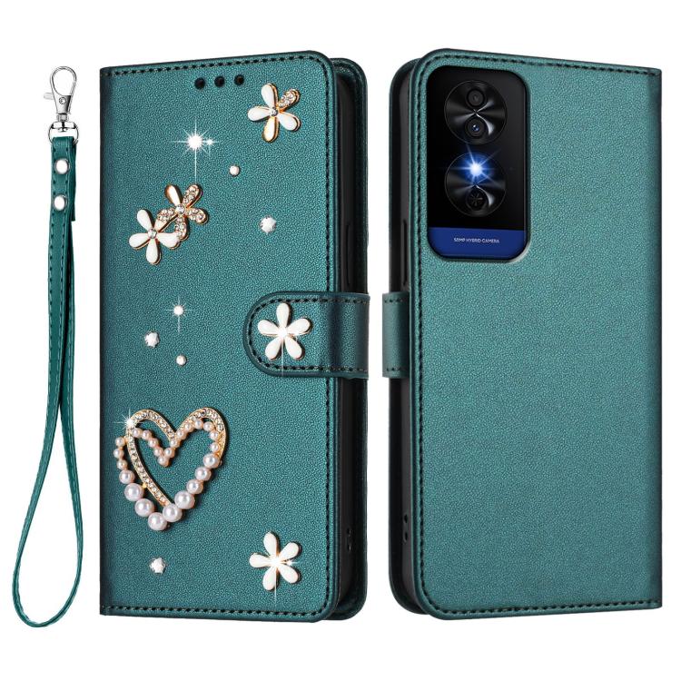 For TCL 50 5G / 50 XE NxtPaper 5G ZS01 Double-Layer Heart Floral Vegan Leather Phone Case with Wrist Strap