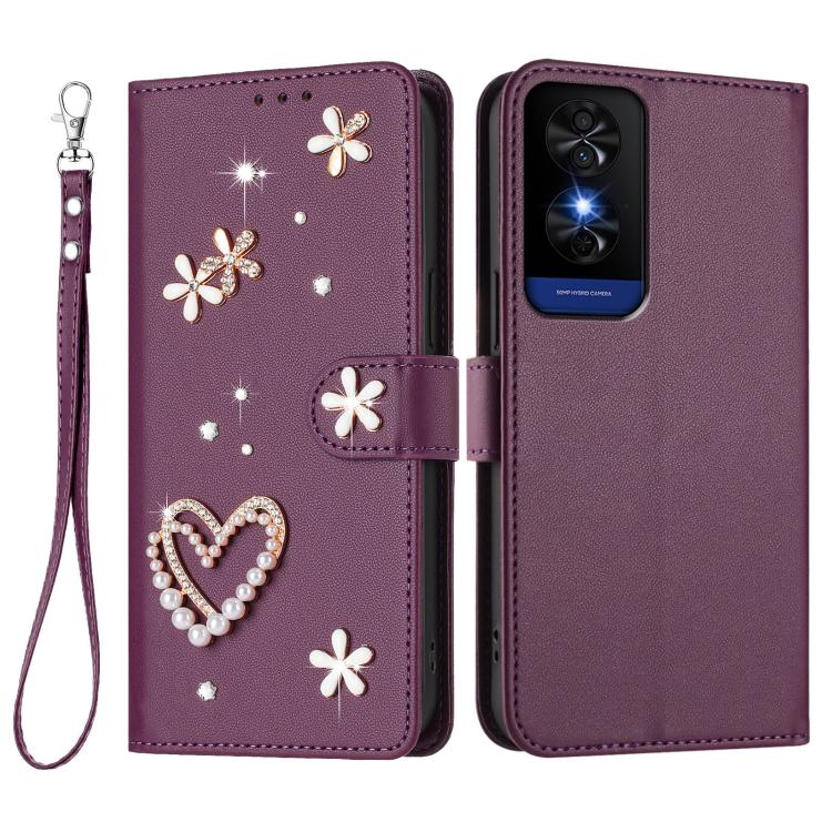 For TCL 50 5G / 50 XE NxtPaper 5G ZS01 Double-Layer Heart Floral Vegan Leather Phone Case with Wrist Strap