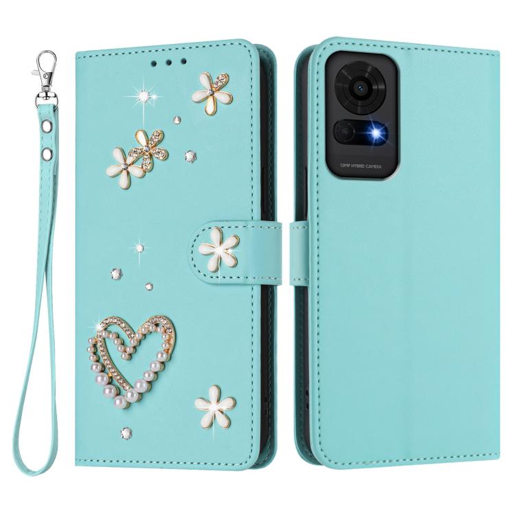 For TCL 50 LE 5G / K23 / K24 ZS01 Double-Layer Heart Floral Vegan Leather Phone Case with Wrist Strap