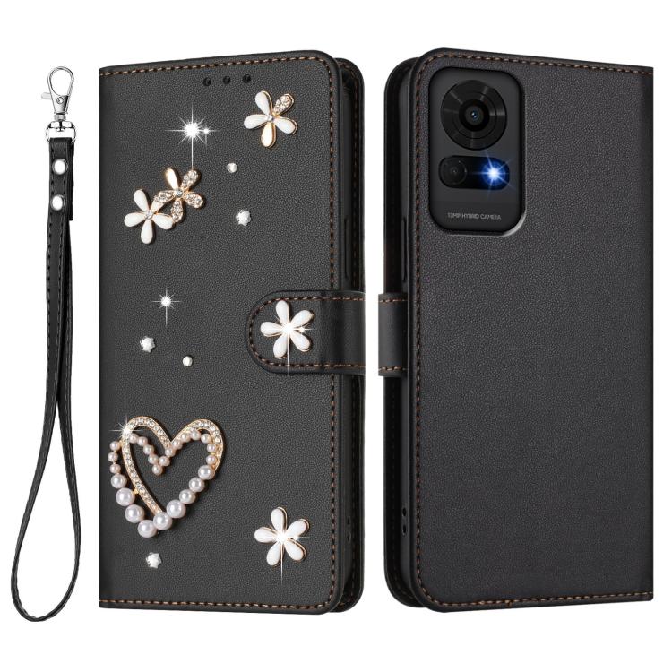 For TCL 50 LE 5G / K23 / K24 ZS01 Double-Layer Heart Floral Vegan Leather Phone Case with Wrist Strap