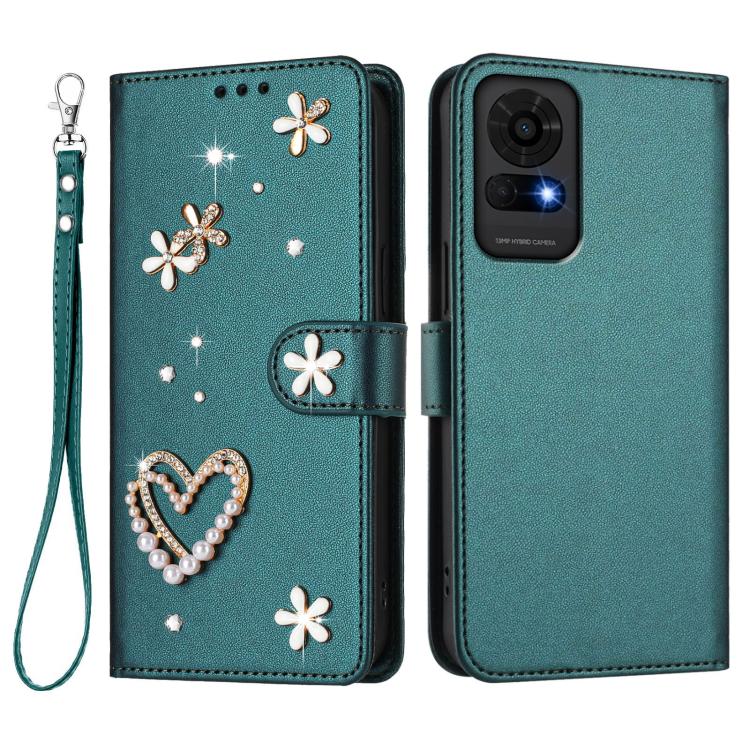 For TCL 50 LE 5G / K23 / K24 ZS01 Double-Layer Heart Floral Vegan Leather Phone Case with Wrist Strap