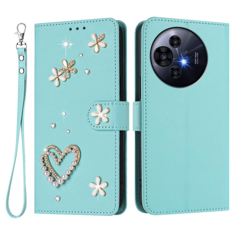 For TCL 50 Pro NxtPaper / 50 NxtPaper 5G ZS01 Double-Layer Heart Floral Vegan Leather Phone Case with Wrist Strap
