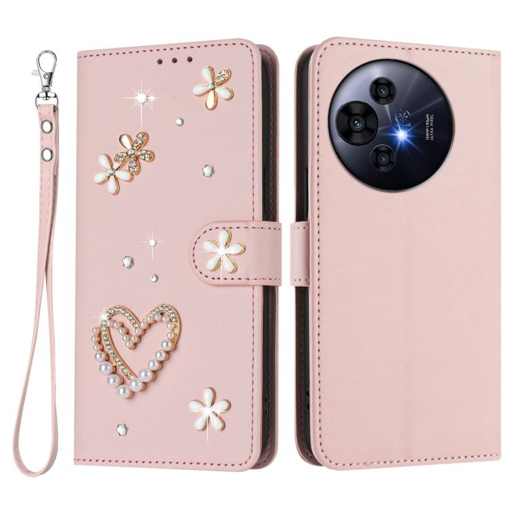 For TCL 50 Pro NxtPaper / 50 NxtPaper 5G ZS01 Double-Layer Heart Floral Vegan Leather Phone Case with Wrist Strap