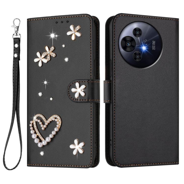 For TCL 50 Pro NxtPaper / 50 NxtPaper 5G ZS01 Double-Layer Heart Floral Vegan Leather Phone Case with Wrist Strap