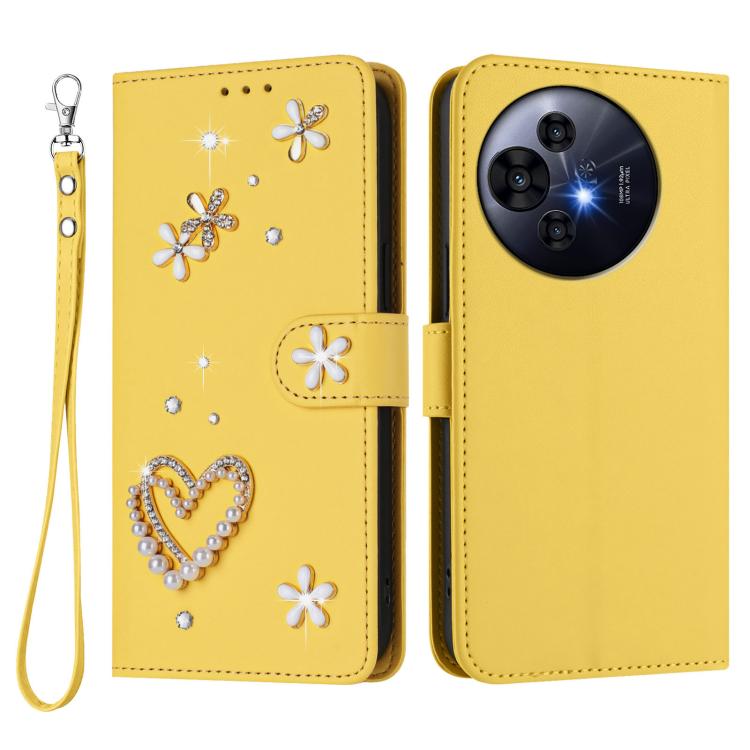 For TCL 50 Pro NxtPaper / 50 NxtPaper 5G ZS01 Double-Layer Heart Floral Vegan Leather Phone Case with Wrist Strap