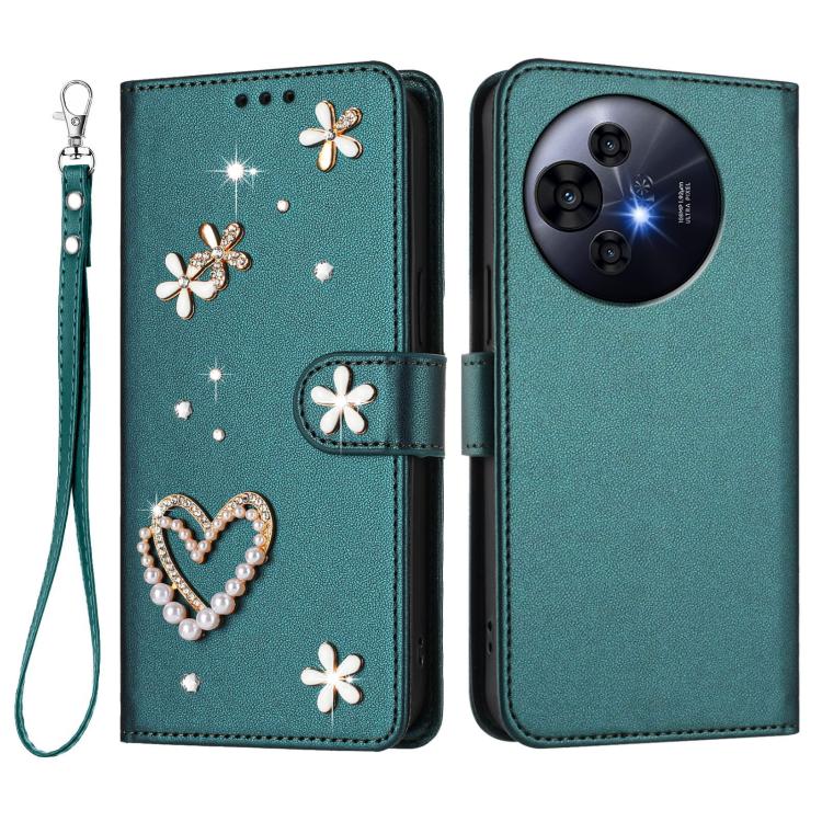 For TCL 50 Pro NxtPaper / 50 NxtPaper 5G ZS01 Double-Layer Heart Floral Vegan Leather Phone Case with Wrist Strap