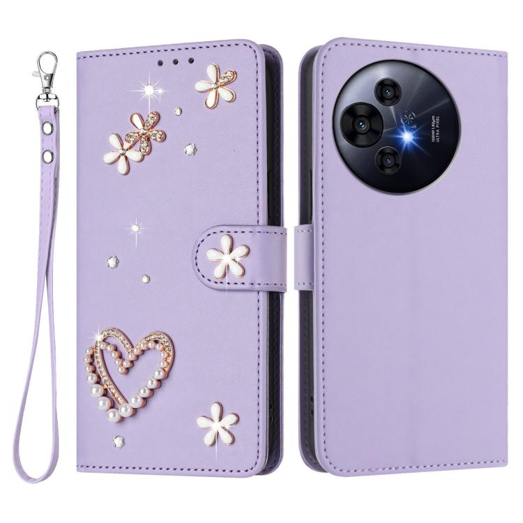 For TCL 50 Pro NxtPaper / 50 NxtPaper 5G ZS01 Double-Layer Heart Floral Vegan Leather Phone Case with Wrist Strap