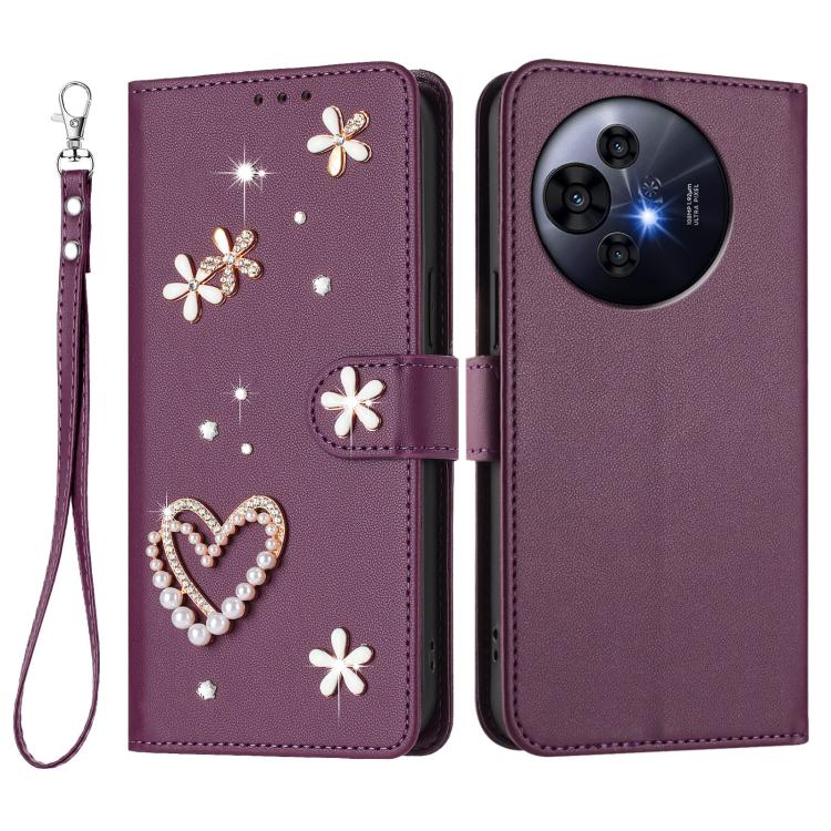 For TCL 50 Pro NxtPaper / 50 NxtPaper 5G ZS01 Double-Layer Heart Floral Vegan Leather Phone Case with Wrist Strap