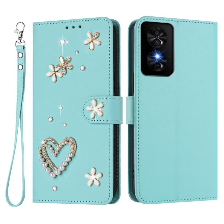 For TCL 50 SE / 40 NxtPaper 4G ZS01 Double-Layer Heart Floral Vegan Leather Phone Case with Wrist Strap
