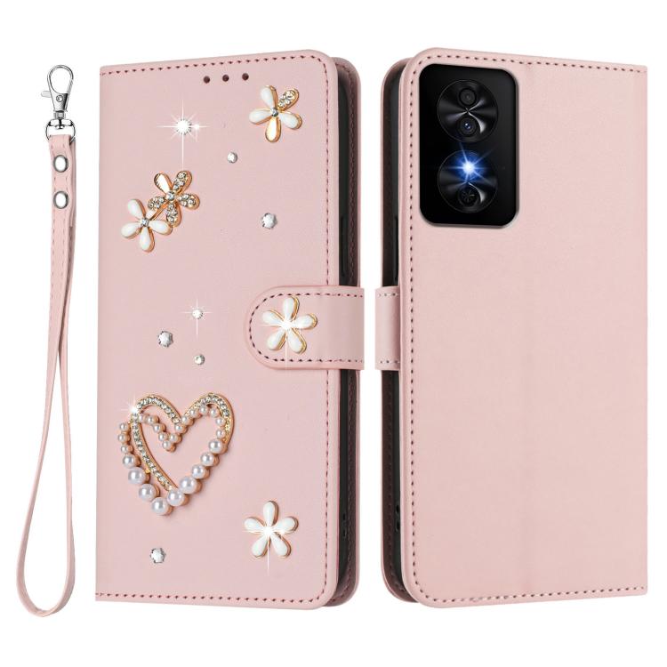 For TCL 50 SE / 40 NxtPaper 4G ZS01 Double-Layer Heart Floral Vegan Leather Phone Case with Wrist Strap