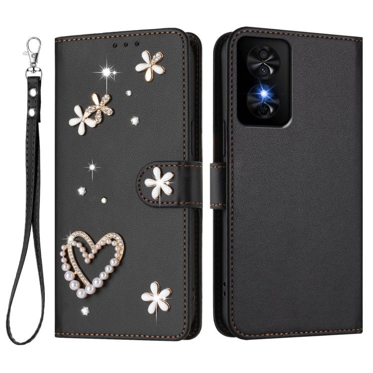 For TCL 50 SE / 40 NxtPaper 4G ZS01 Double-Layer Heart Floral Vegan Leather Phone Case with Wrist Strap