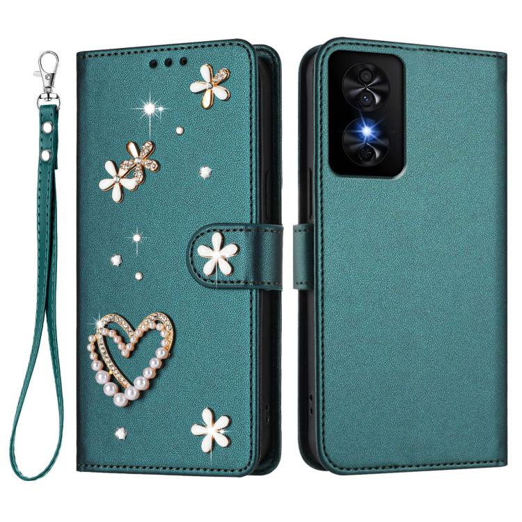 For TCL 50 SE / 40 NxtPaper 4G ZS01 Double-Layer Heart Floral Vegan Leather Phone Case with Wrist Strap