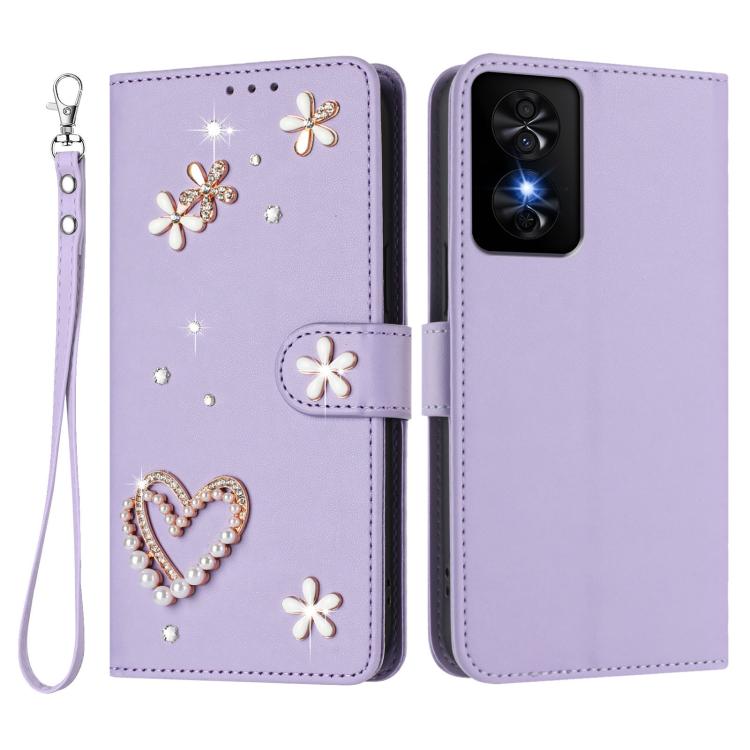 For TCL 50 SE / 40 NxtPaper 4G ZS01 Double-Layer Heart Floral Vegan Leather Phone Case with Wrist Strap