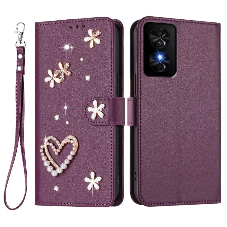 For TCL 50 SE / 40 NxtPaper 4G ZS01 Double-Layer Heart Floral Vegan Leather Phone Case with Wrist Strap