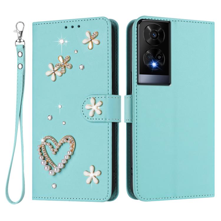 For TCL 50 XE ZS01 Double-Layer Heart Floral Vegan Leather Phone Case with Wrist Strap