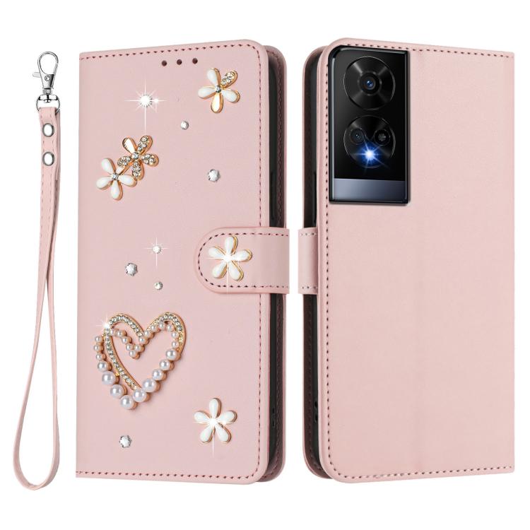 For TCL 50 XE ZS01 Double-Layer Heart Floral Vegan Leather Phone Case with Wrist Strap