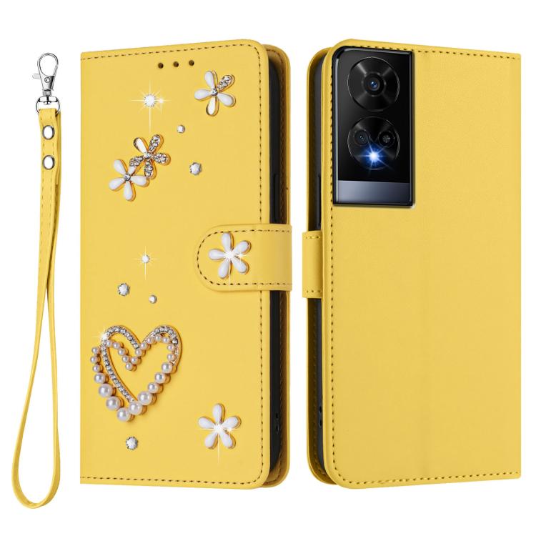 For TCL 50 XE ZS01 Double-Layer Heart Floral Vegan Leather Phone Case with Wrist Strap