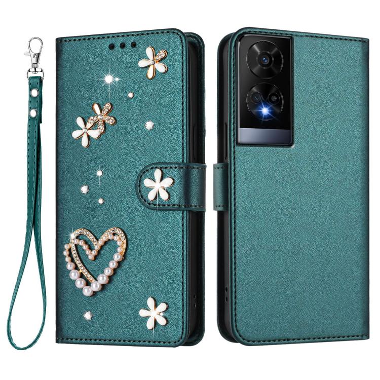 For TCL 50 XE ZS01 Double-Layer Heart Floral Vegan Leather Phone Case with Wrist Strap