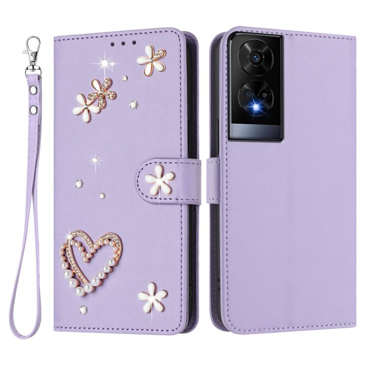 For TCL 50 XE ZS01 Double-Layer Heart Floral Vegan Leather Phone Case with Wrist Strap