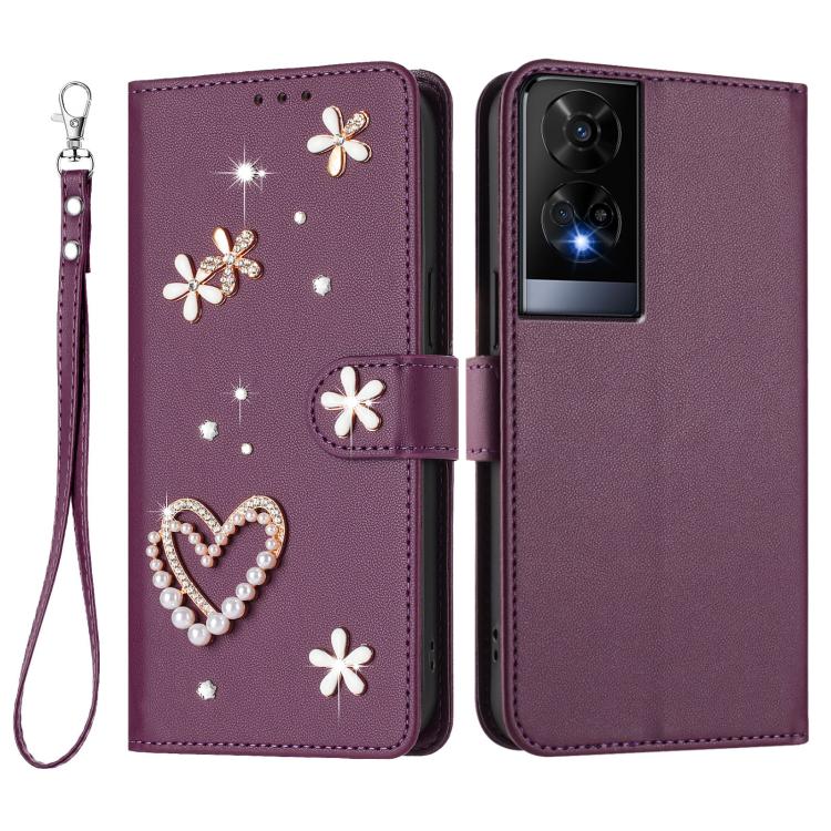For TCL 50 XE ZS01 Double-Layer Heart Floral Vegan Leather Phone Case with Wrist Strap