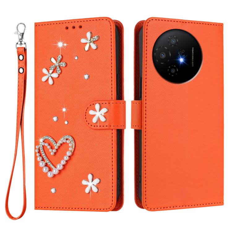 For TCL 50 XL / 50 XL NxtPaper 5G ZS01 Double-Layer Heart Floral Vegan Leather Phone Case with Wrist Strap