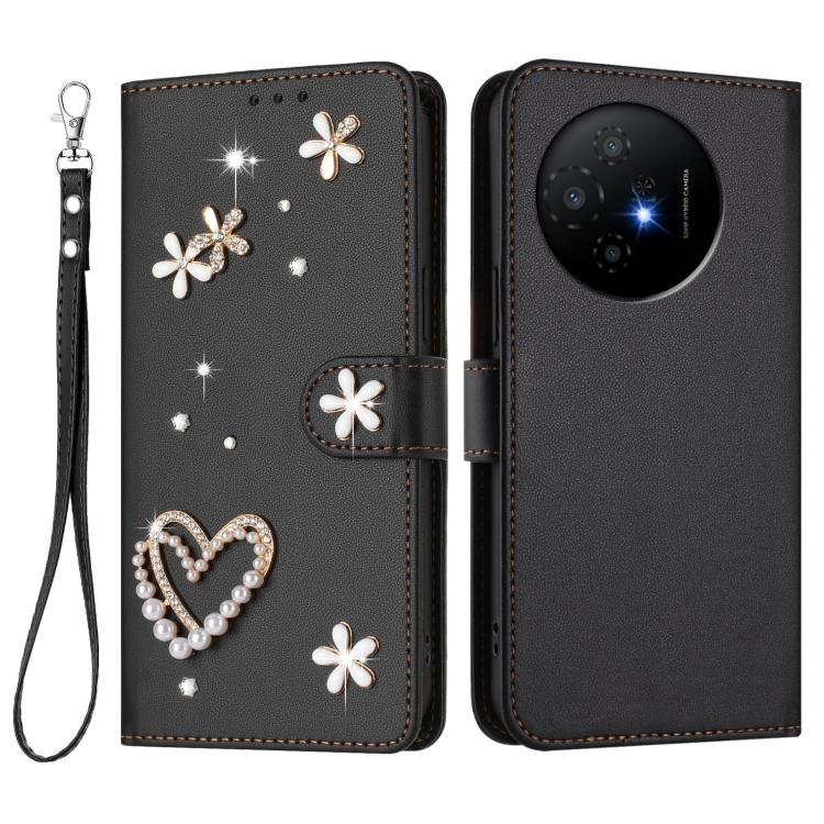 For TCL 50 XL / 50 XL NxtPaper 5G ZS01 Double-Layer Heart Floral Vegan Leather Phone Case with Wrist Strap