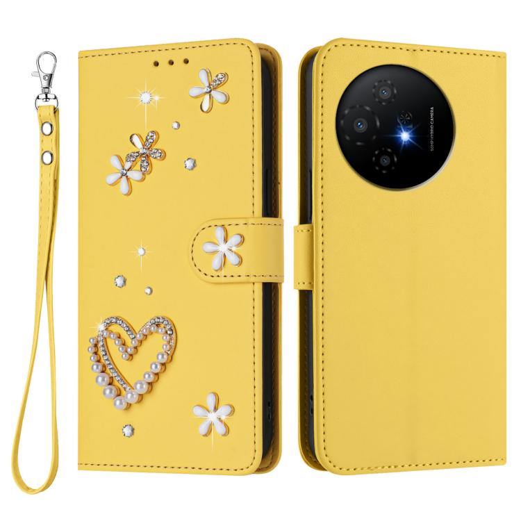 For TCL 50 XL / 50 XL NxtPaper 5G ZS01 Double-Layer Heart Floral Vegan Leather Phone Case with Wrist Strap