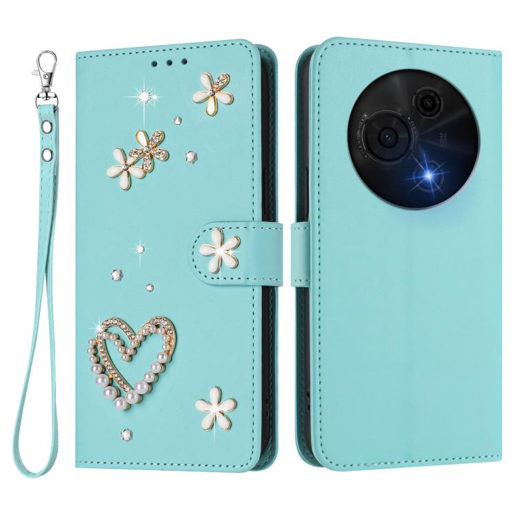 For TCL 60 NxtPaper 4G ZS01 Double-Layer Heart Floral Vegan Leather Phone Case with Wrist Strap