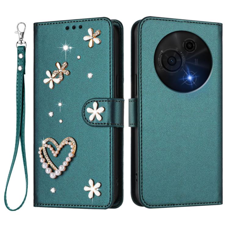For TCL 60 NxtPaper 4G ZS01 Double-Layer Heart Floral Vegan Leather Phone Case with Wrist Strap