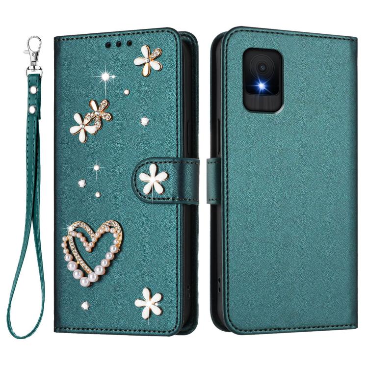 For TCL 502 ZS01 Double-Layer Heart Floral Vegan Leather Phone Case with Wrist Strap