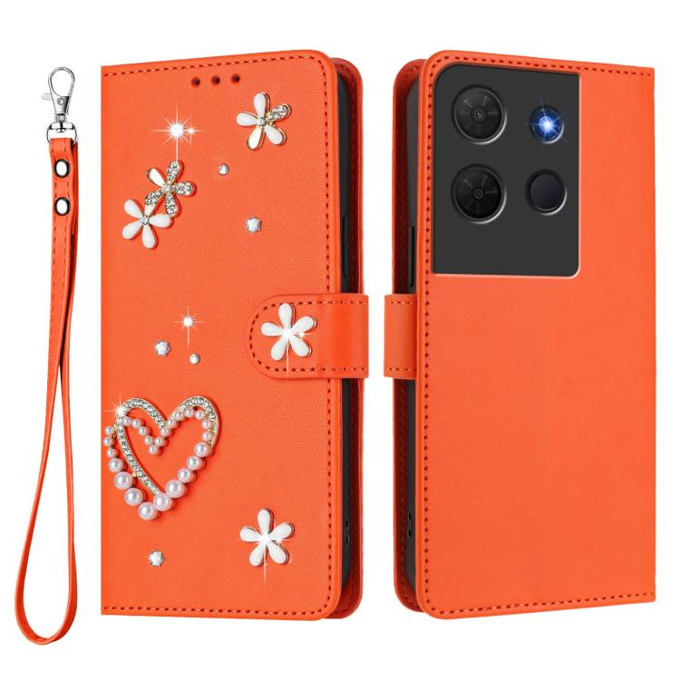 For TCL 503 ZS01 Double-Layer Heart Floral Vegan Leather Phone Case with Wrist Strap