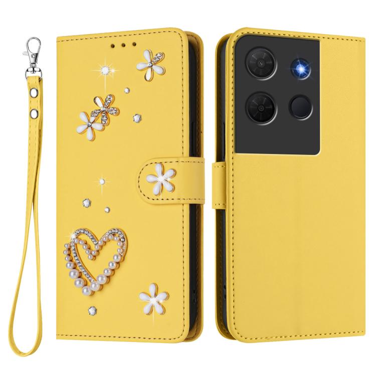 For TCL 503 ZS01 Double-Layer Heart Floral Vegan Leather Phone Case with Wrist Strap