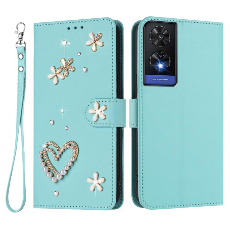 For TCL 505 ZS01 Double-Layer Heart Floral Vegan Leather Phone Case with Wrist Strap