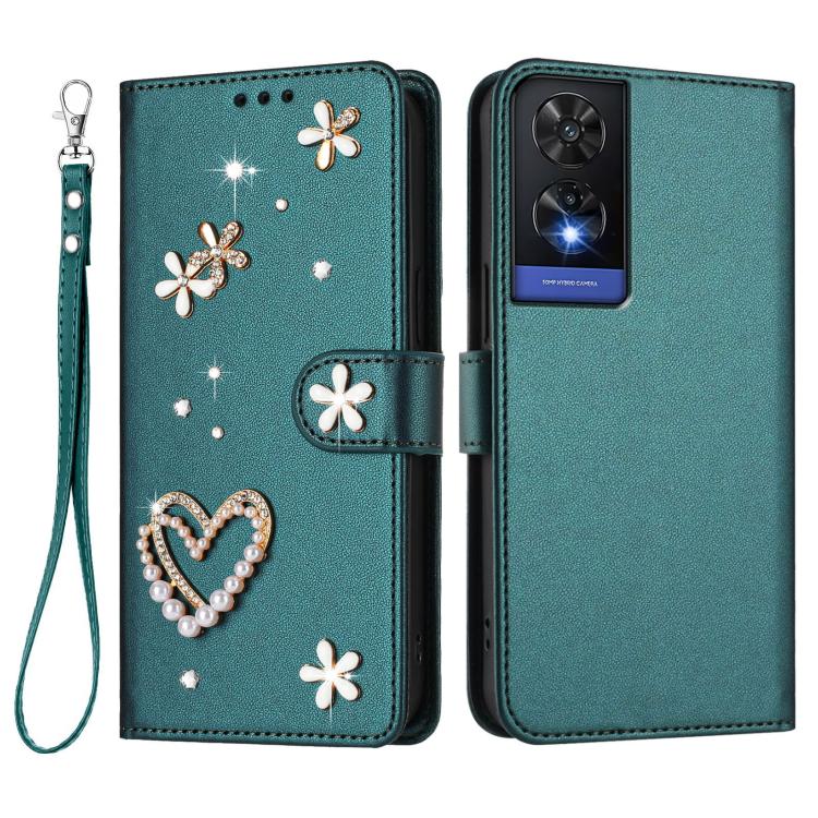 For TCL 505 ZS01 Double-Layer Heart Floral Vegan Leather Phone Case with Wrist Strap