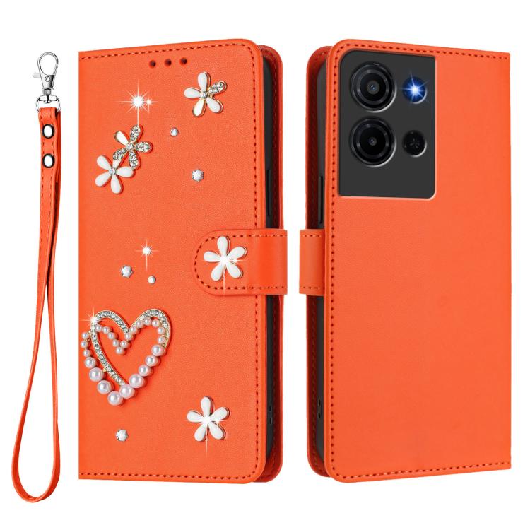 For TCL K32 5G / K33 5G ZS01 Double-Layer Heart Floral Vegan Leather Phone Case with Wrist Strap