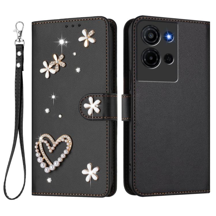 For TCL K32 5G / K33 5G ZS01 Double-Layer Heart Floral Vegan Leather Phone Case with Wrist Strap
