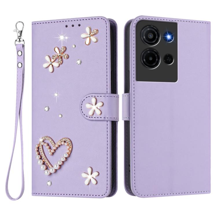 For TCL K32 5G / K33 5G ZS01 Double-Layer Heart Floral Vegan Leather Phone Case with Wrist Strap