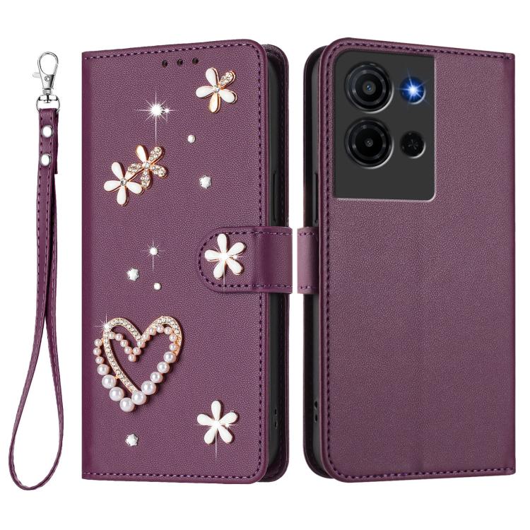For TCL K32 5G / K33 5G ZS01 Double-Layer Heart Floral Vegan Leather Phone Case with Wrist Strap